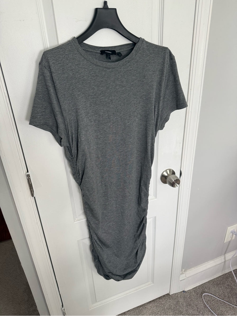 Theory Grey Ruched Midi T-Shirt Dress